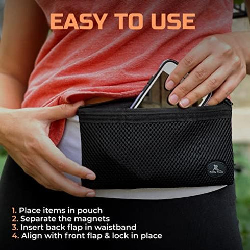  The RooSport Magnetic Running Pouch - Magnetic Pocket to Hold  Cell Phone, Wallet, Earphones - Securely Carry Essentials While Running -  Magnetic Closure for Convenience - Black, Small : Sports & Outdoors